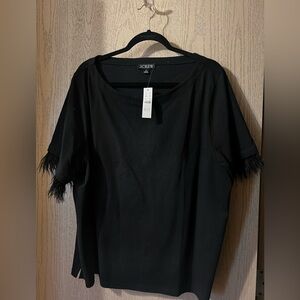 J. Crew Feather trim black top - size 2x